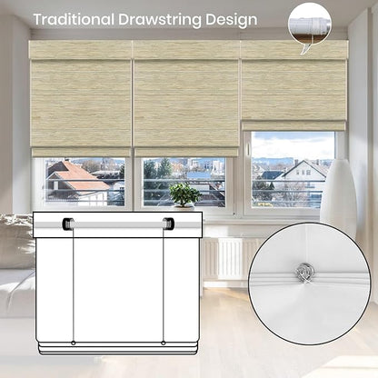 Motorized Roman Woven Woods Shades Work with HomeKit/Alexa/Google Home, Cordless Motorized Roman Shades,Electric Roman Blinds Custom Size,Crocheting Pale