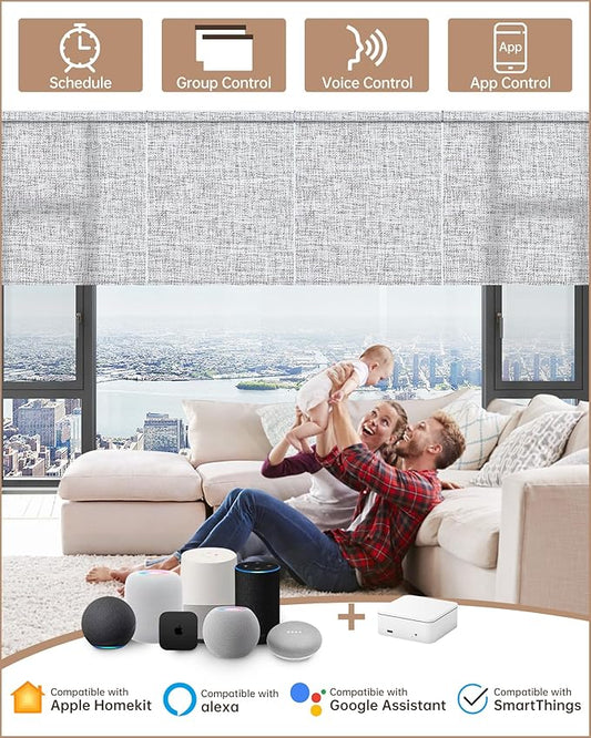 Kincmo Motorized Blinds with Remote, Light Filtering Roller Shades Work with Apple Homekit,Alexa,Google Home, Custom Electric Blinds with App,Voice Control (75% Blackout Mist Twilight)