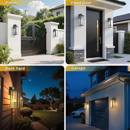 L LOHAS LED 18 Inch Dusk to Dawn Outdoor Wall Lights, 2-Light Black Outdoor Wall Sconce Lantern with Clear Glass Shade, Tall Transitional Exterior Light Fixtures for Porch, Garage, ETL Listed, 2 Pack