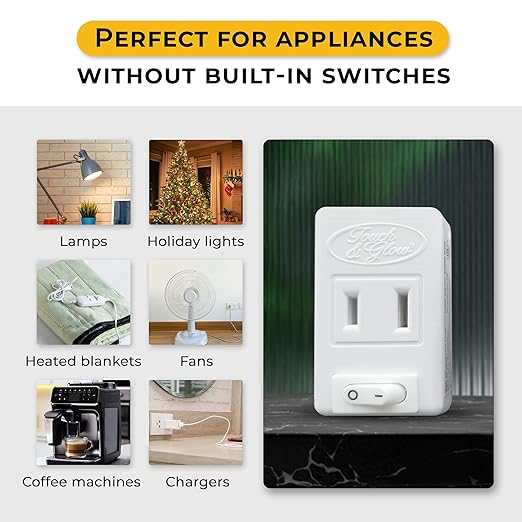 Touch & Glow - 2 Prong Outlet Switch - Single Port Outlet Extender with On/Off Switch - Power Plug for Kitchen Appliances, Lamp, Holiday Lights, Table Fans - Compact Power Adapter (White)
