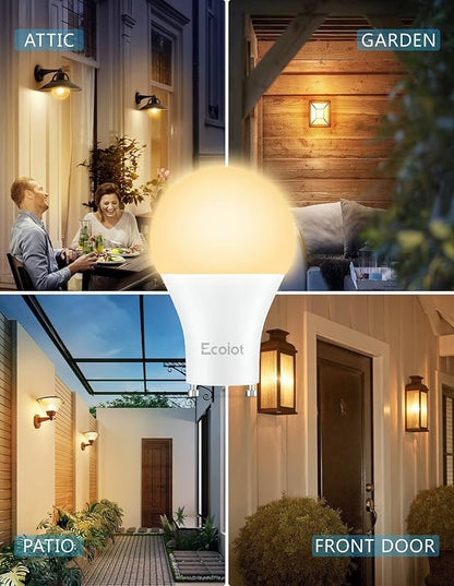 GU24 Dusk to Dawn Outdoor Light Bulbs,Light Sensor A19 LED Bulbs,Photocell Sensor, Automatic On/Off for Indoor/Outdoor Security Lighting,10Watt(90Watt Equivalent),2700K Soft White,4 Pack