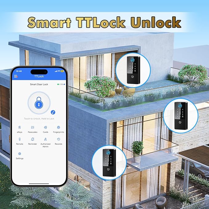 Biometric Smart Lock Deadbolt. Keyless Entry Door Lock with App Control & Remote Code Generation, Electronic Fingerprint Keypad for Home Airbnb Rental. Auto-Lock Anti-Peep Matte Black