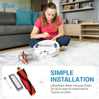 BlueStars Replacement Parts Compatible with Roborock S6 Pure S6 E4 S4 S4 Max S5 S5 Max E2 E3 E5 E20 E25 E35 S50 S65 Xiaomi Mijia Robot Vacuum – 2 Main Brush 6 Side Brush 4 HEPA Filter 1 Sweeping Brush