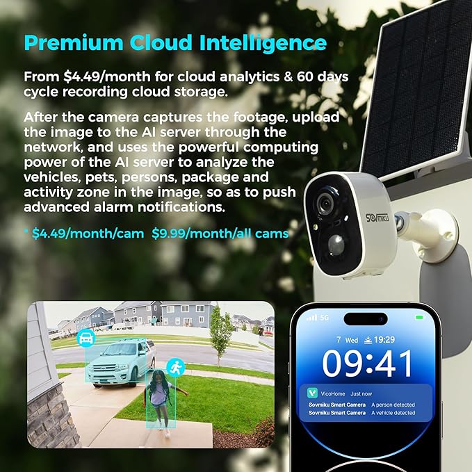 Vicohome 2CG6 Best 2K Solar Security Camera Wireless Outdoor System, No NVR Needed, Battery Powered, Easy to Setup,Motion Detection, Two Way Audio,Color Night Vision, SD Slot, 180 Days Exchange Policy