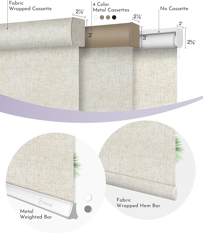 Graywind Motorized Shades 100% Blackout Work with Alexa Google WiFi Hardwired Smart Roller Shade Remote Control Automated Window Blinds with Valance, Customized Size (B-Linen Beige)