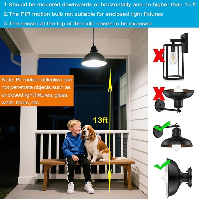 Pir Motion Sensor Light Bulbs – E26 A19 12W (100 Watt Equivalent), 5000K Daylight, Automatic On Off, Dusk to Dawn, Smart Indoor Outdoor LED for Garage, Porch, Closet, Stairway, Security (2 Pack)