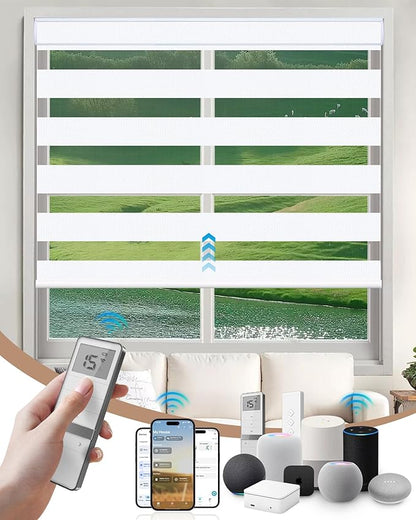 Kincmo Motorized Blinds with Remote, Motorized Zebra Shades Work with Apple Homekit,Alexa,Google Home, Customized Electric Blinds with Remote,App,Voice Control (95% Blackout Gabriel White)