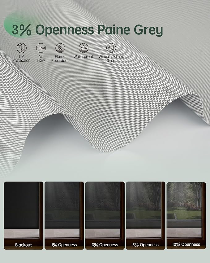 Yoolax Customized Motorized Outdoor Shades, Smart Blinds Compatible with Alexa Google, Remote Control Waterproof Blinds for Patio Porch Windows Outside (3% Openness Paine Grey)