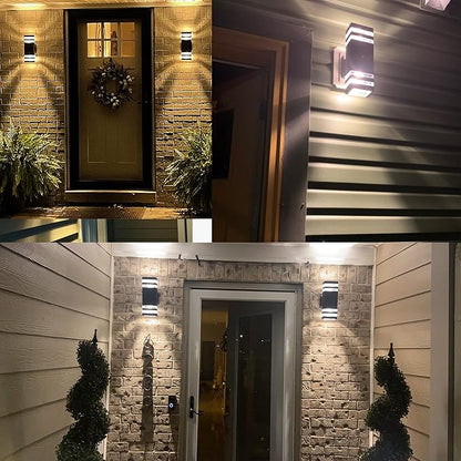Outdoor Light Fixture, IP65 Wall Light Fixtures for Porch Patio Garage,Warm White 3000k, 2 Pack (Black, 2Packs 2-Tier)