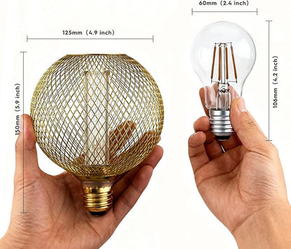 Unique Fancy Vintage Decorative LED Bulb, Special Gold Mesh Globe Edison Light,Dimmable Cozy Glow for Art Decor, E26 Base, 3.5W Cozy Warm White 2200k, Energy Efficient