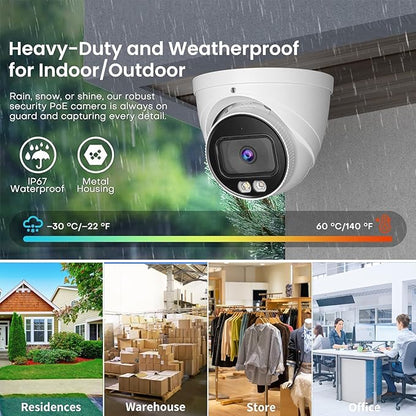 DahuaSecurity 5MP POE IP Turret Camera with AI Human/Vehicle Detection, IP67 Weatherproof, Smart Dual-Light Night Vision, Indoor/Outdoor Dome Camera, Metal Housing, Built-in Mic