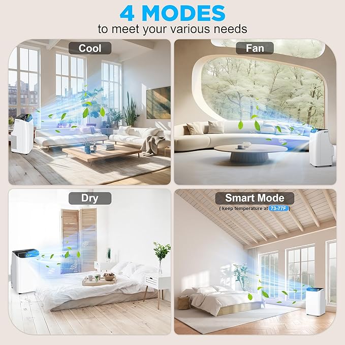 12000 BTU Portable Air Conditioners with Remote Control, 3-in-1 Free Standing Cooling AC Unit with Fan & Dehumidifier, Cools Room up to 500 sq.ft, Smart/Sleep Mode,3 Speed,24H Timer,Window Kit