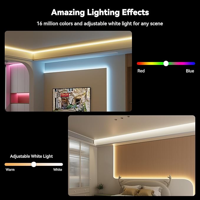 MIWISE RGB COB LED Strip Light,Color Changing LED Strip Lights Compatible with Alexa/Google,24V Music Sync Bright Flexible LED Tape Lighting for Bedroom,Kitchen,Bar,Under Cabinets,DIY Decoration,20ft