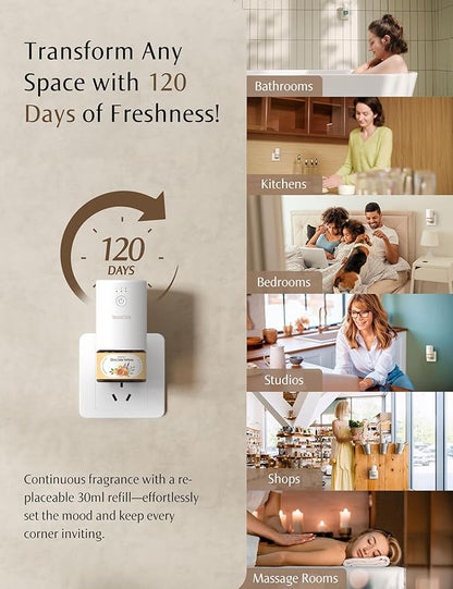 Essential Oil Diffuser for Home, Smart Waterless Aromatherapy Diffuser SF101S Pro, Plug in Room Scent with Timer & 120-Day Natural Aroma – Free 30ml Peaceful Rest(Sand Beige)