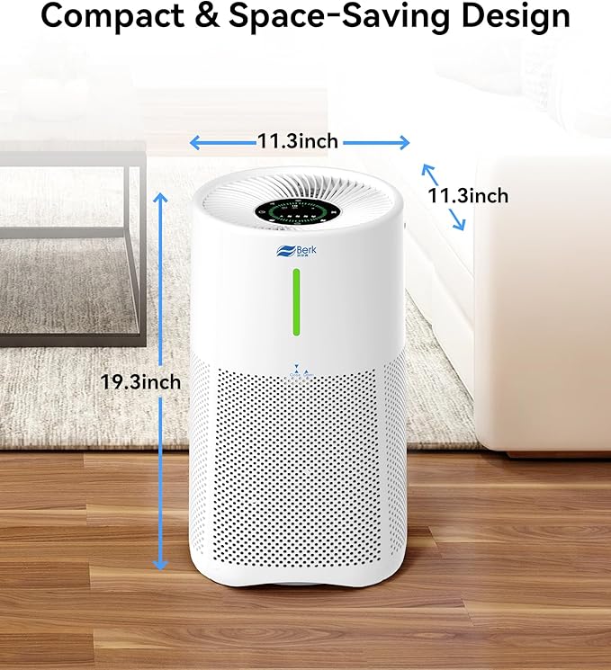 Berk Air Purifiers for Home Living Room,Cover Up to 1625 Ft²,HEPA Air Purifier,PM2.5 Air Quality Display,Air Purifier for Pets Hair, Smoke, Odors,Pollen (D3S-Standard)