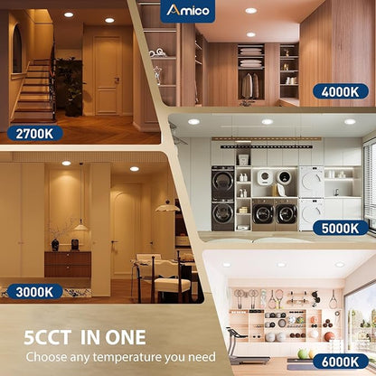 Amico 2 Pack 5/6 inch Motion Sensor Recessed Light, 12.5W=100W, 950LM, 2700K/3000K/4000K/5000K/6000K Selectable, LED Retrofit Can Lights, IC Rated - ETL & FCC, White