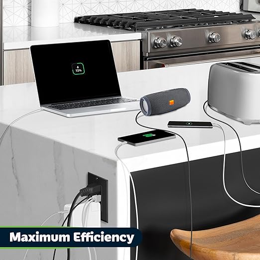 TOPGREENER 4.2A 21W 3-Port Type C USB Outlet, 15 Amp Receptacle Plug, Charging Power Outlet with Dual Type C&A Ports, Screwless Wall Plate Included, UL Listed, TU21542AC2-BKSID, Black, 6Pack