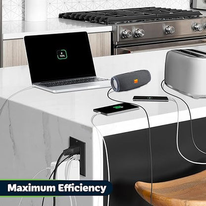 TOPGREENER 4.2A 3-Port Type C USB Outlet, 15 Amp Receptacle Plug, Charging Power Outlet with Dual Type C&A Ports, Screwless Wall Plate Included, UL Listed, TU21542AC2-BKSID, Black, 2Pack