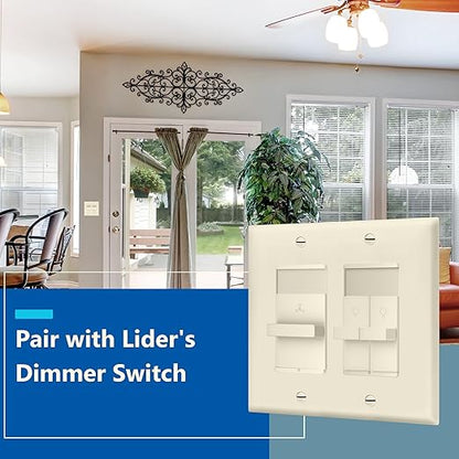 LIDER 3-Speed Fan Switch, Slider Switch for Fan, Ceiling Fan Control Switch, 120V, 2.5A Motor, Single Pole, Modern Upgrade, UL Listed, Wall Plate Included, Light Almond, 2 Pack