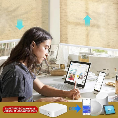 Motorized Blinds with Remote Cordless Automatic Motorized Shades Custom Blinds for Windows Smart Curtains Compatible with Alexa Google Home(Light Filtering Linen Soft Dunes,W48 x H72in)