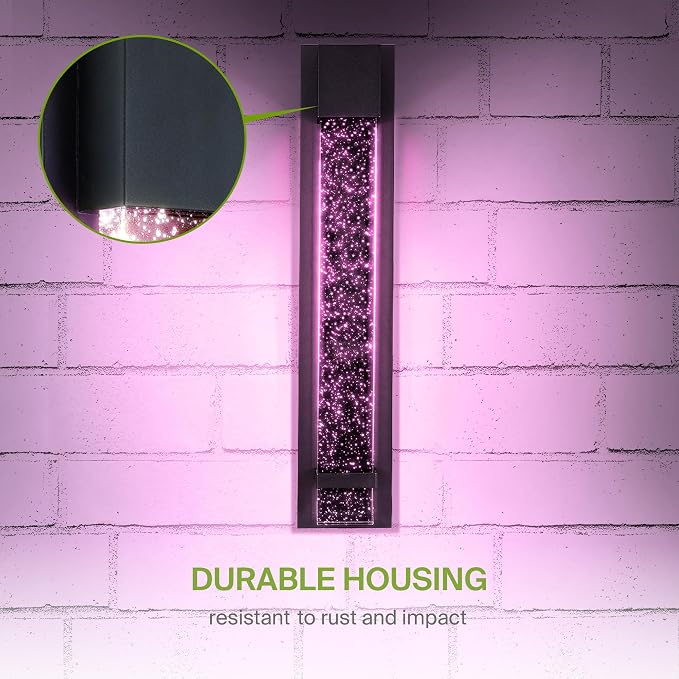 ASD LED 24" Bubble Glass Wall Light Fixture, Outdoor & Indoor Seeded Sconce | RGBW, Smart, Waterproof, ETL Listed | 9W 250LM 3000-5000K 100-277V | Exterior Lantern, Porch Lighting | Black, 2 Pack