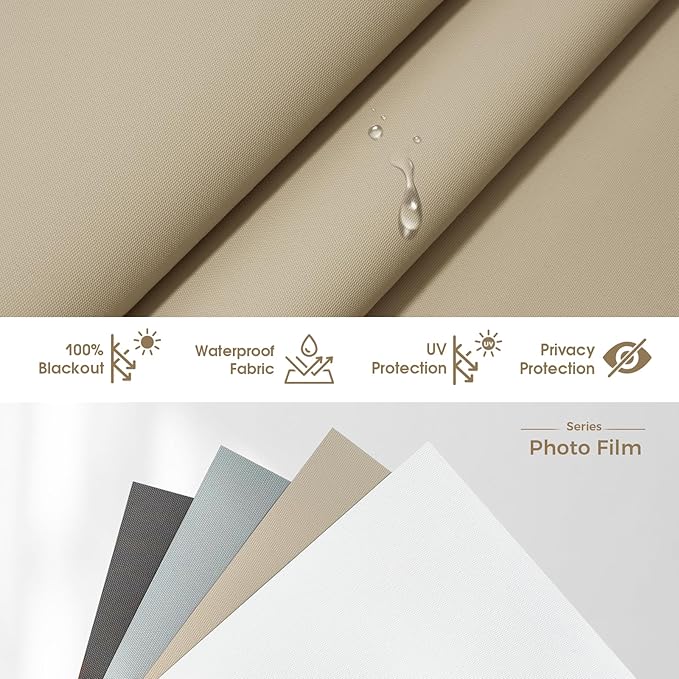HeyBlinds Motorized Blinds with Remote, 100% Blackout Smart Blinds, Automatic Shades for Windows Compatible with Alexa Google and Homekit, Custom Size(Photo Film-Sand BO)