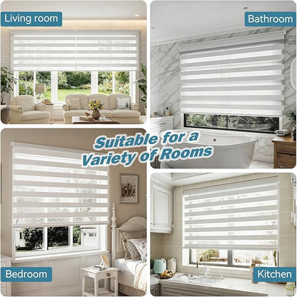 Interior Window Shades, Smart Dual Layer Light Filtering Blinds Compatible with Alexa & Google Home, Customized Size Cordless Electric Window Shades, (Pearl White, 70% Blackout)