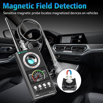JMDHKK K68+ Hidden Camera Detector, Bug Detector & GPS Tracker Finder – 4-in-1 RF Signal Receiver for Privacy Protection in Hotel Rooms, Travel, Office, and Vehicle（Gray