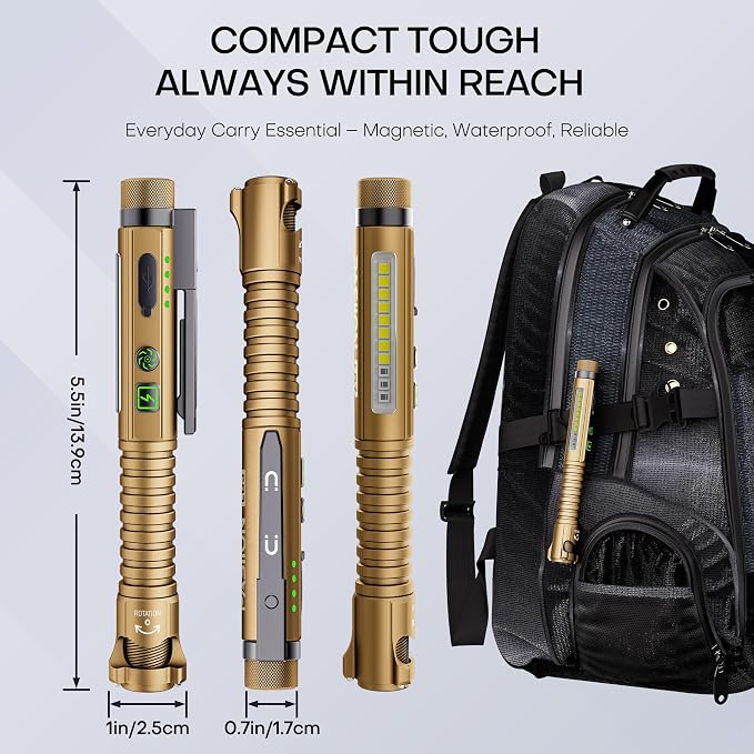 EDC Flashlight Rechargeable,800 Lumen Small Flashlight with Magnetic Clip & Base, 11 Modes LED Flashlight,Glass Breaker&Bottle Opener, USB-C Flashlight for Working,Home and Emergency