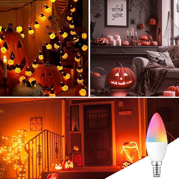 C37E12 LED Bulb,Wi-Fi Smart LED Light Bulb, Dimmable(3000-6000K), Remote Control,Decorative Candle Lamp for Stage Home Decor, 4Pack