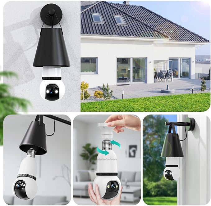 Hawkray Light Bulb Security Camera, 2 Pack, 2.4GHz & 5GHz Dual Band WiFi, 2K Full Color Night Vision, 360° Pan Tilt Wireless Indoor Outdoor Camera with Motion Detection, Two-Way Audio, Siren Alarm