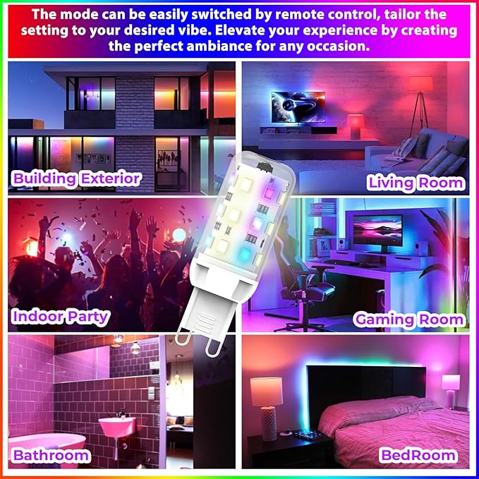 G9 RGB LED Bulb Color Changing with Remote,21-Key IR Control for 16 Million Colors & Dimmable White Light (3000K-6000K),1.4W Low Energy,AC 120V,Memory & 4 Modes for Party,Christmas,Home Decor(2 Pack)