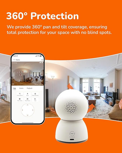 SensForge 2.5K Rechargeable Pan-Tilt Security Camera, 360° Dual-Band WiFi Home Camera, Free AI Human & Pet Detection, 2-Day Cloud + 64GB SD Storage, Two-Way Talk, Optional AI + Storage Upgrade