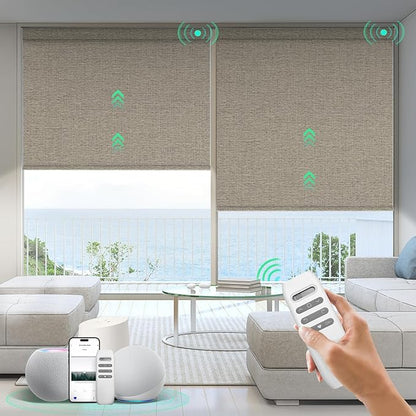 HeyBlinds Motorized Blinds with Remote, 100% Blackout Smart Blinds, Automatic Shades for Windows Compatible with Alexa Google and Homekit, Custom Size(Sunbeam-Camel BO)