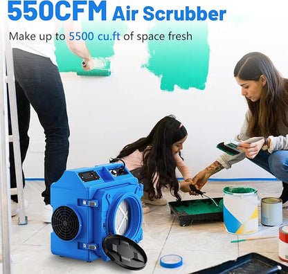 Air Scrubber with 3 Stage Filtration, 550CFM Stackable Negative Air Machine for Industrial and Commercial Use, Heavy Duty Air Cleaner with HEPA/Activated carbon Filter, Blue-3PC