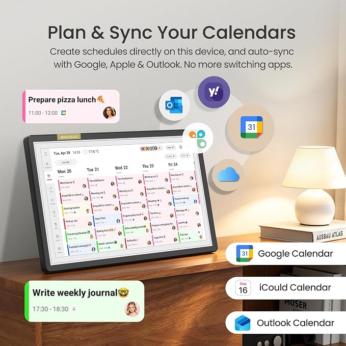 15.6" Smart Digital Calendar for Family, FHD Touchscreen Wall Calendar | App Sync No Subscription, Shared Family Planner, Meal Planning, Chore Chart, Grocery Lists, Reminders & Digital Photo Frame