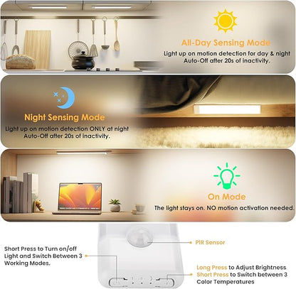 5-Pack Motion Sensor Under Cabinet Light, 3 Color Temperature Dimmable Rechargeable Magnetic Closet Light 11.8 inch Wireless Under Counter Lighting