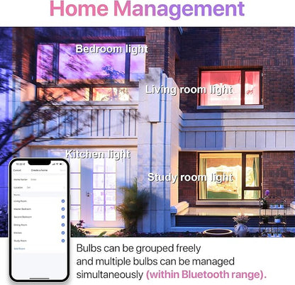 ORALUCE Bluetooth Smart Light Bulb A19 E26,9W LED Light Bulb Color Changing APP Dimmable, 60W Equivalent RGBCW LED Bulb 900 Lumens Multicolor,2P (No WiFi Connection)