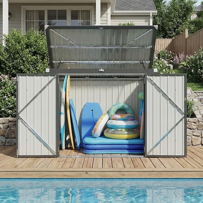 Outdoor Trash Can Storage Shed - Metal Waterproof Outdoor Garbage Can Organizer with Chain Lid, Ideal for Trash Bins, Toys, Garden Tools for Garden/Backyard/Patio