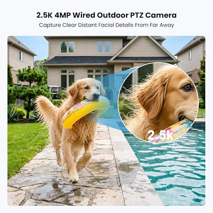 4MP Outdoor Security Camera,2.5K WiFi Camera for Home Security System,Plug-in Wired Outdoor Camera,24/7 Non-Stop Recording,360° PTZ,AI Motion Detection,Color Night Vision,Compatible with Alexa(2 PCS)