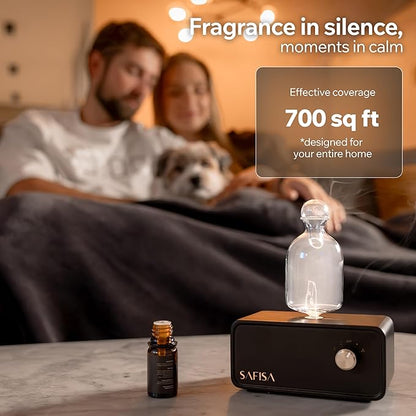 Waterless Essential Oil Diffuser, Nebulizing Cold Air Scent Diffuser for Home, 700 Sq. Ft., Portable Glass Waterless Diffuser for Large Room, Cordless Rechargeable, Smart, Hotel-Style