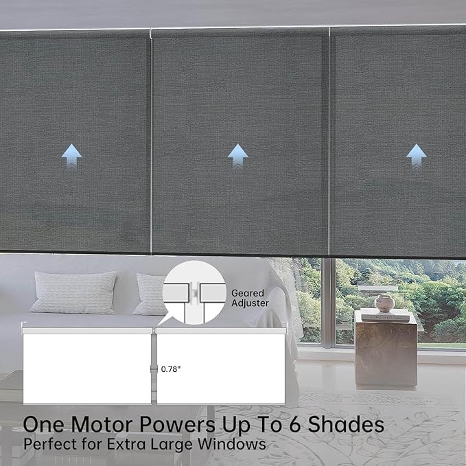 Motorized Coupled Shades, Light Filtering Smart Blinds for Large Windows Automatic Blinds Compatible with Alexa, Electric Roller Shades Customized for Living Room Home Office(Black)