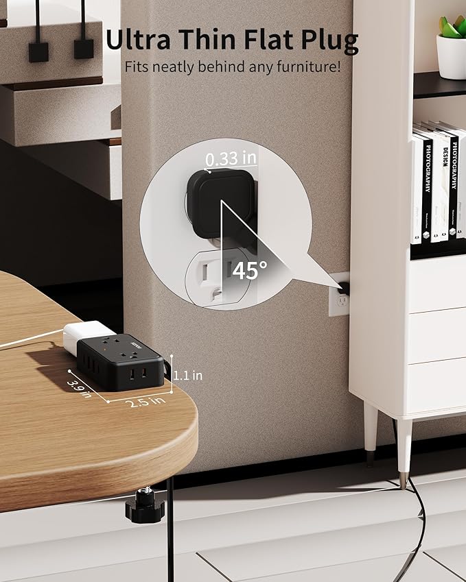HOPOW Desk Clamp Power Strip, 2 Pack Desktop Mount Charging Station with 4 Outlets 4 USB Ports (2 USB C), 10Ft Under Desk Power Strip, Fits 2.75" Tabletop Edge, Extension Cord for Home Office, Black