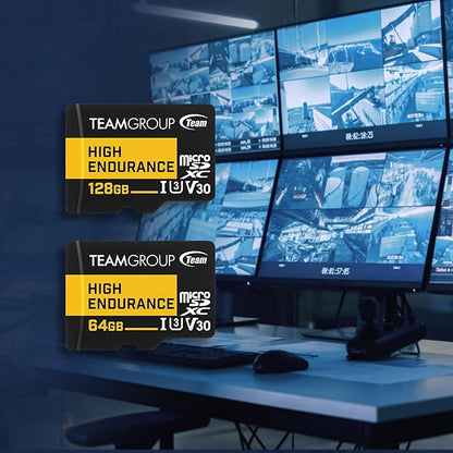 TEAMGROUP HIGH Endurance 256GB Micro SDXC UHS-I U3 V30 4K 100MB/s (Designed for Monitoring) Stable Durable Long Lasting Flash Memory Card, Support 4K & Full HD Video Recording TTUSDX256GIV3002