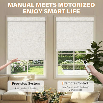 BERISSA Motorized Blinds with Remote,Dual-Control(Manual + Remote) Roller Shades,Blackout&Light Filtering Rechargeable Smart Electric Window Blinds for Home,Office,Custom Color,Custom Size