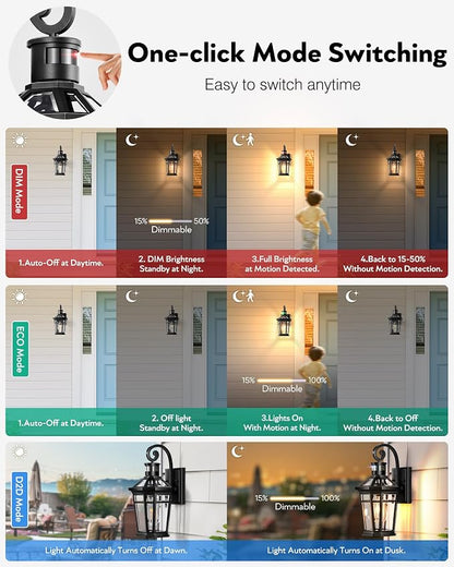 Motion Sensor Outdoor Wall Lights, Black Dusk to Dawn Porch Light