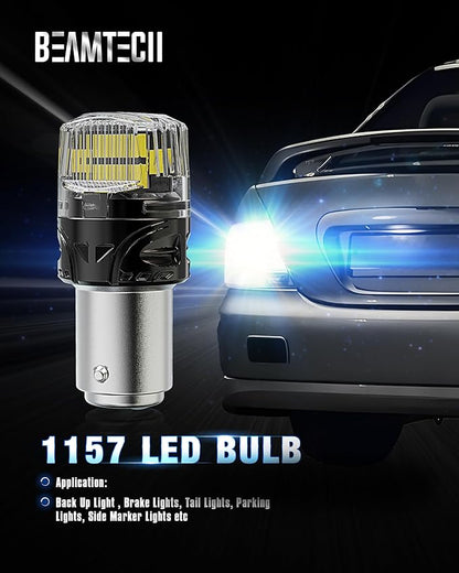 BEAMTECH 1157 LED Bulbs for Brake Tail Lights, 6500K Cool White Super Bright, 2057 2357 7528 BAY15D for Parking Backup Reverse Lights, Front Rear Side Marker Lights, Pack of 2