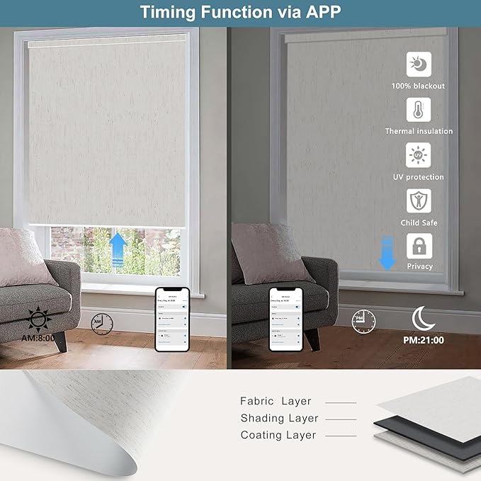 Bringnox Motorized Blinds with Remote,100% Blackout Smart Roller Blinds Compatible with Google Home and Alexa Via HUB,and Motorized Window Blinds Customized for Sliding Doors and Living Rooms