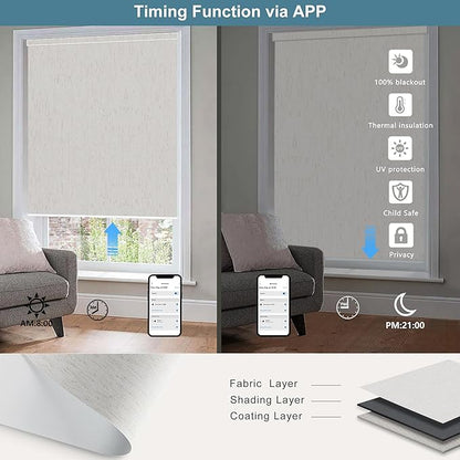 Bringnox Motorized Blinds with Remote,100% Blackout Smart Roller Blinds Compatible with Google Home and Alexa Via HUB,and Motorized Window Blinds Customized for Sliding Doors and Living Rooms