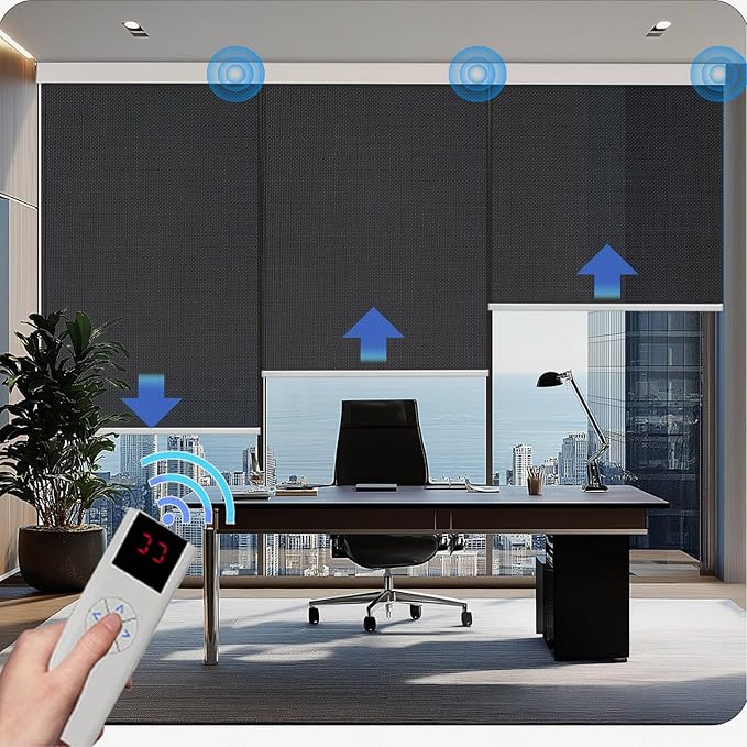 Motorized Blinds with Remote Cordless Automatic Motorized Shades Custom Blinds for Windows Smart Curtains Compatible with Alexa Google Home(3% Solar Black,W40 x H72in)